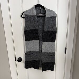 Gray and Black Striped Sleeveless Cardigan